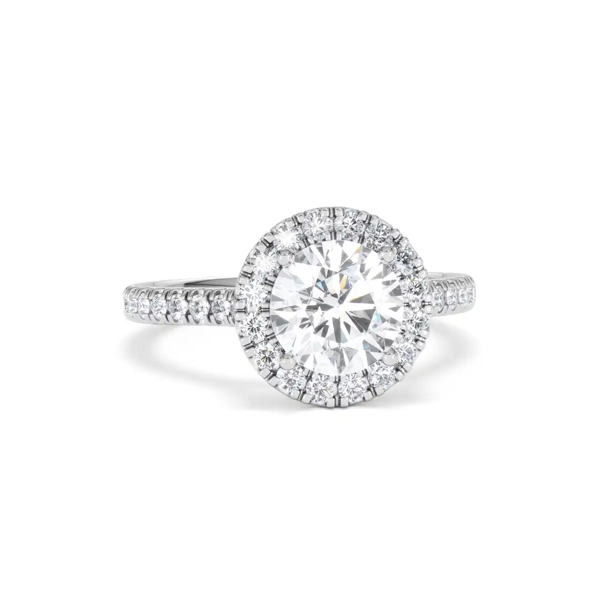 2.30ct Reina Lab Diamond Halo Engagement Ring in 18K White Gold F/VS1