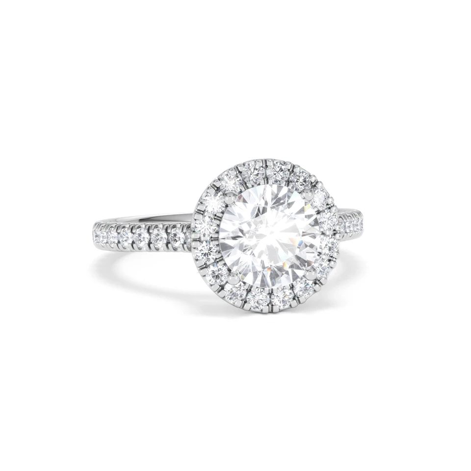 2.30ct Reina Lab Diamond Halo Engagement Ring in 18K White Gold F/VS1