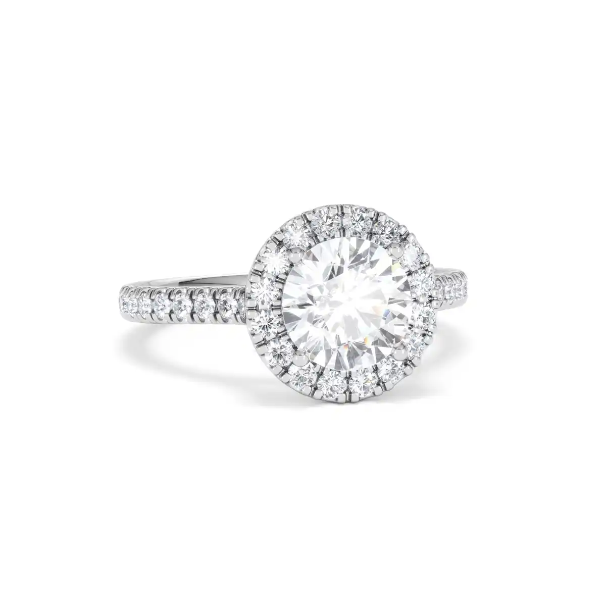 2.30ct Reina Lab Diamond Halo Engagement Ring in 18K White Gold F/VS1