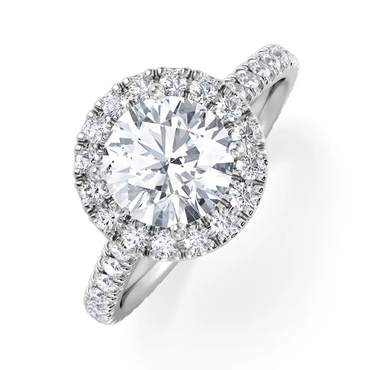 2.30ct Reina Lab Diamond Halo Engagement Ring in 18K White Gold F/VS1