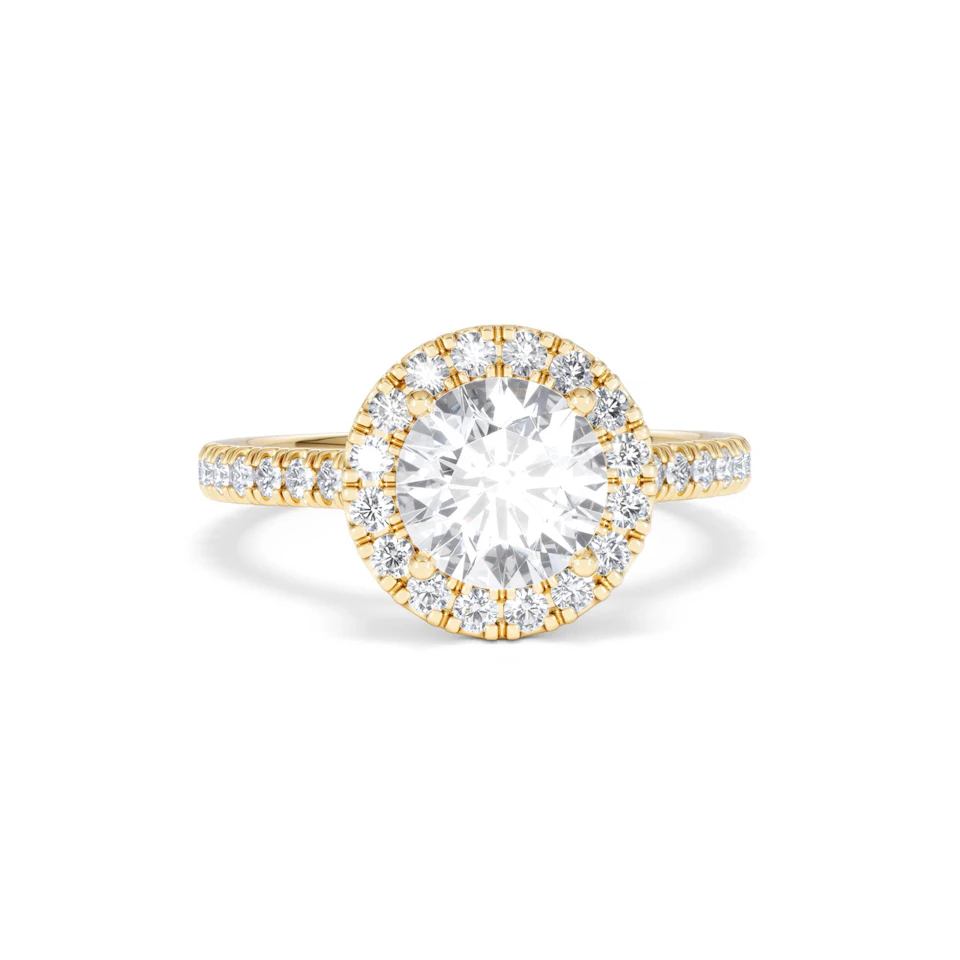 2.30ct Reina Lab Diamond Halo Engagement Ring in 18K Gold F/VS1