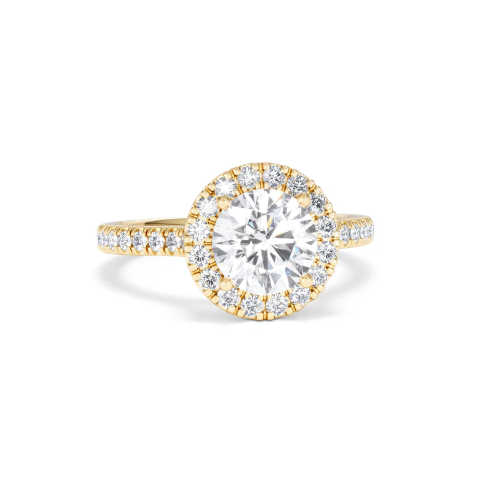 2.30ct Reina Lab Diamond Halo Engagement Ring in 18K Gold F/VS1