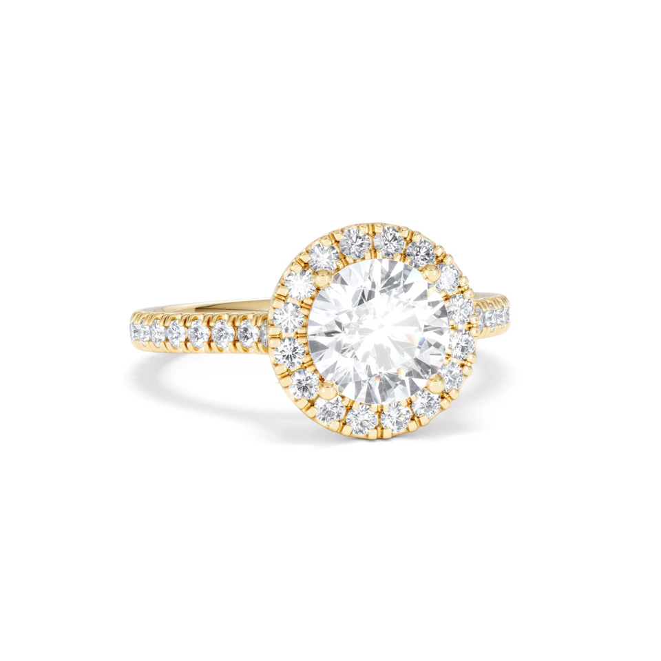 2.30ct Reina Lab Diamond Halo Engagement Ring in 18K Gold F/VS1
