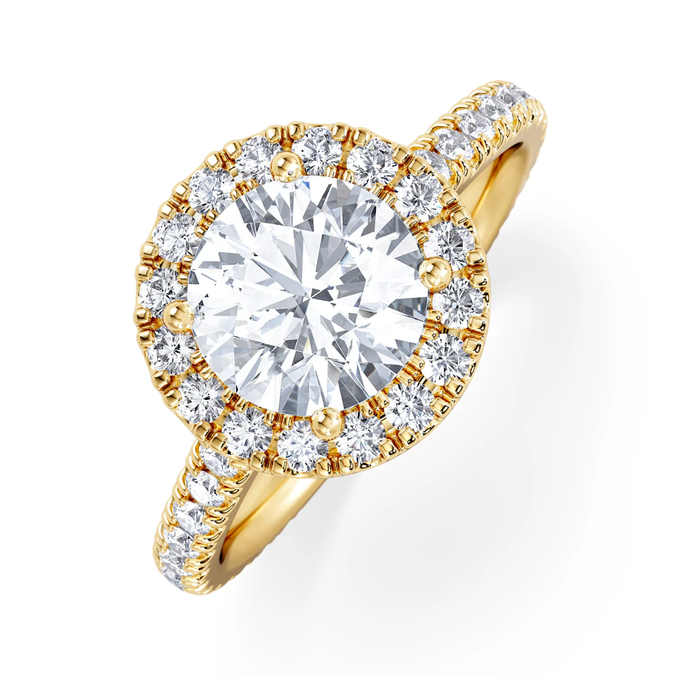 2.30ct Reina Lab Diamond Halo Engagement Ring in 18K Gold F/VS1