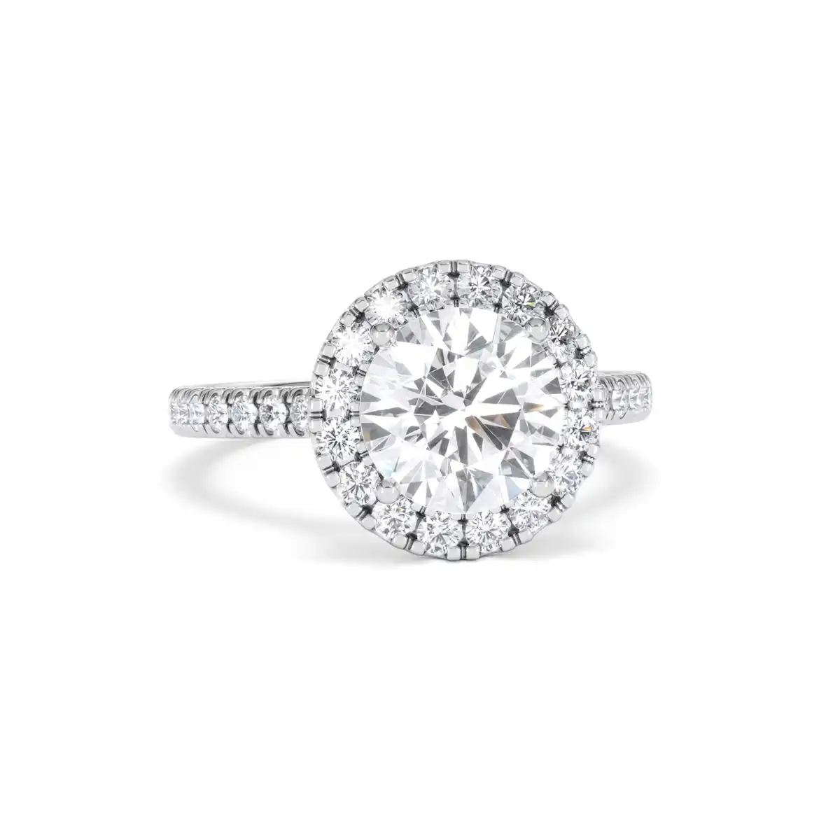 2.80ct Reina Lab Diamond Halo Engagement Ring in 18K White Gold F/VS1