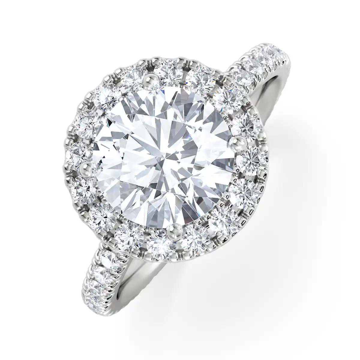 2.80ct Reina Lab Diamond Halo Engagement Ring in 18K White Gold F/VS1