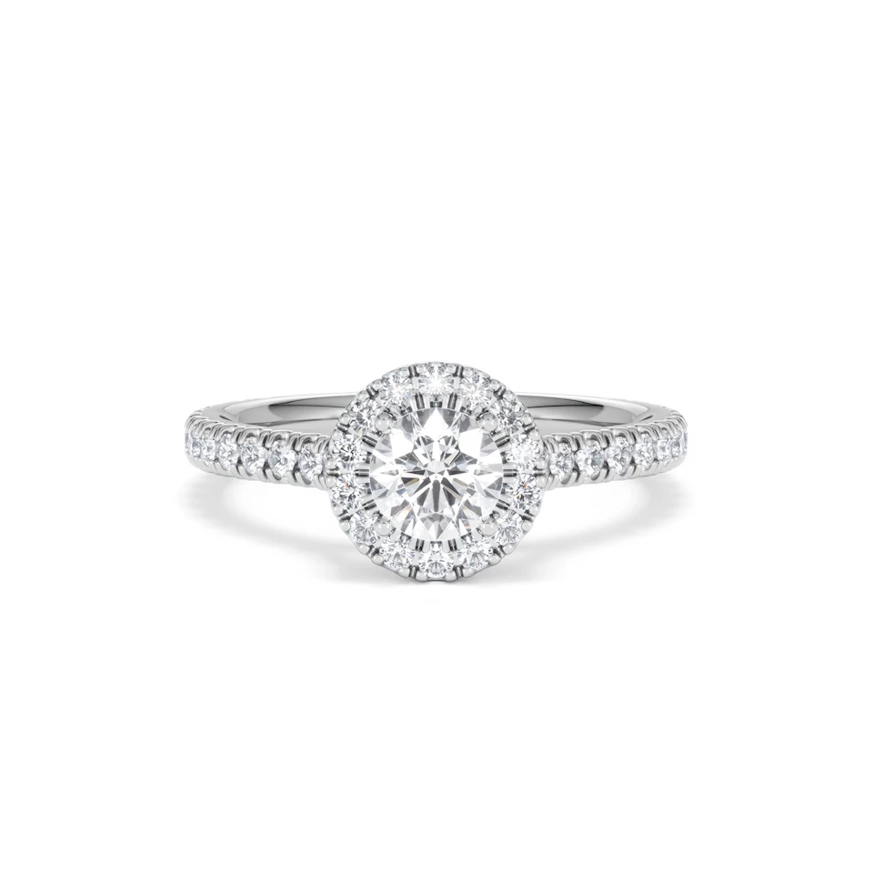 Reina Diamond Halo Engagement Ring in 18K White Gold 1.10ct G/SI2