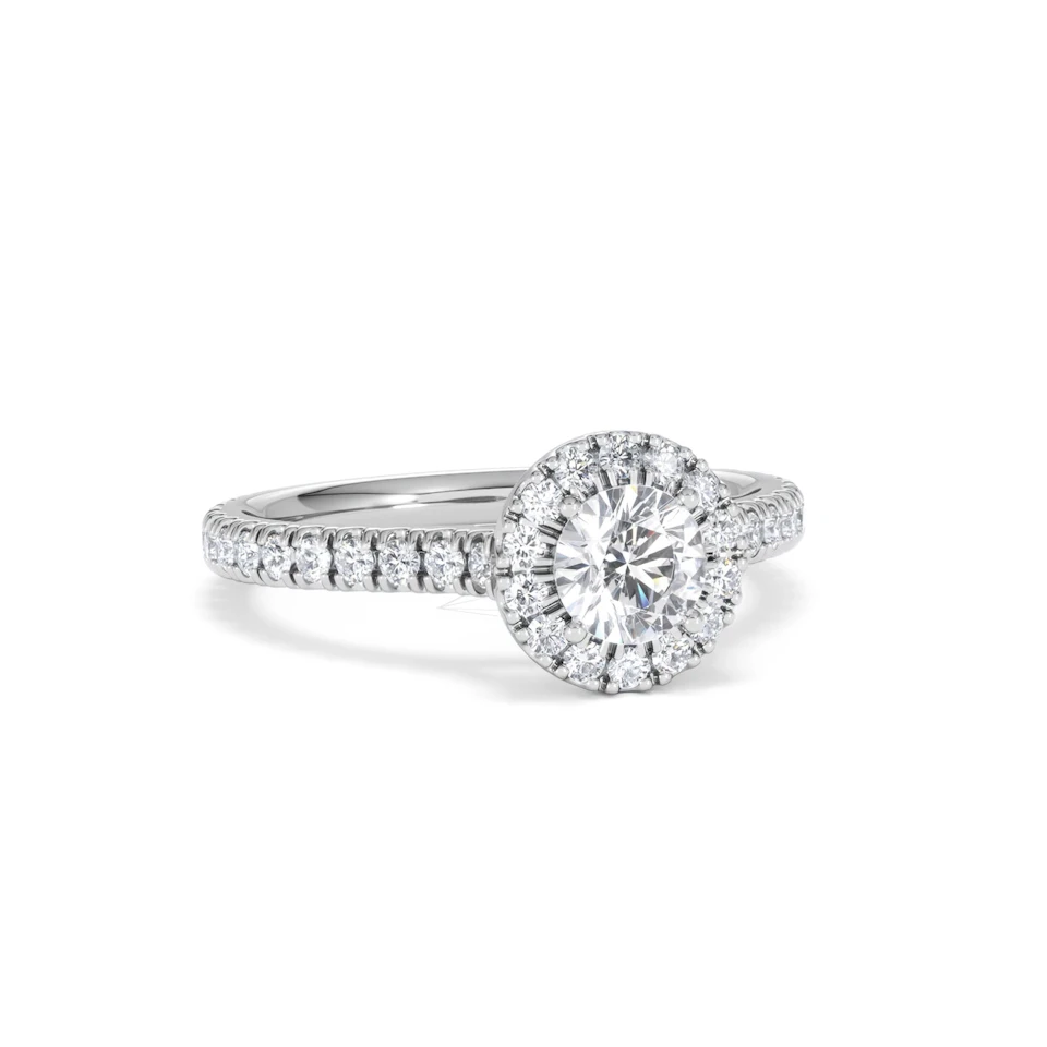 Reina Diamond Halo Engagement Ring in 18K White Gold 1.10ct G/SI2