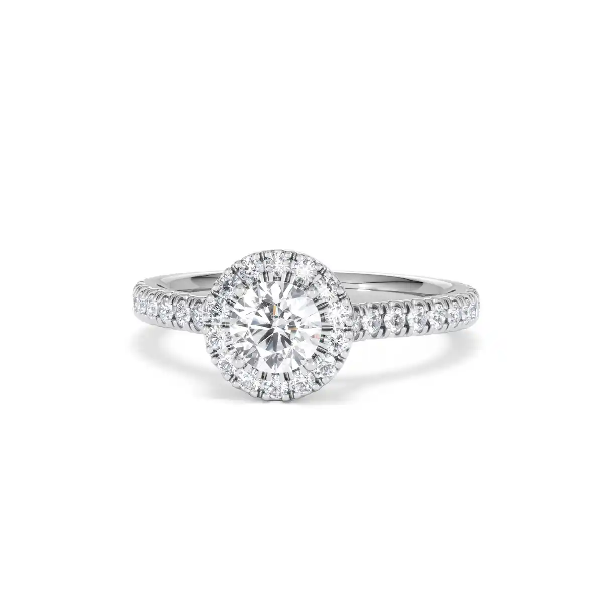 Reina Lab Diamond Halo Engagement Ring in 18K White Gold 1.10ct F/VS1
