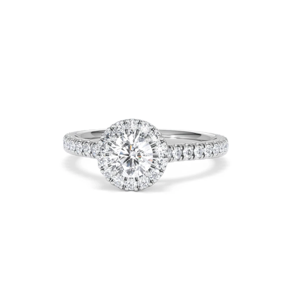 Reina Diamond Halo Engagement Ring in 18K White Gold 1.10ct G/SI2