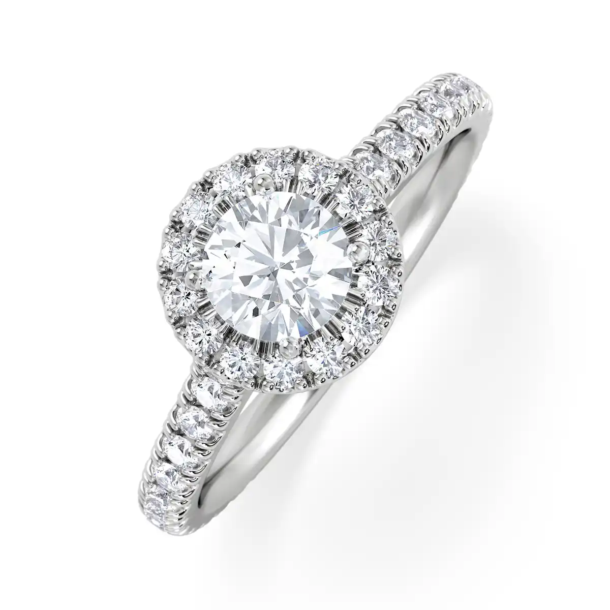 Reina Lab Diamond Halo Engagement Ring in 18K White Gold 1.10ct F/VS1