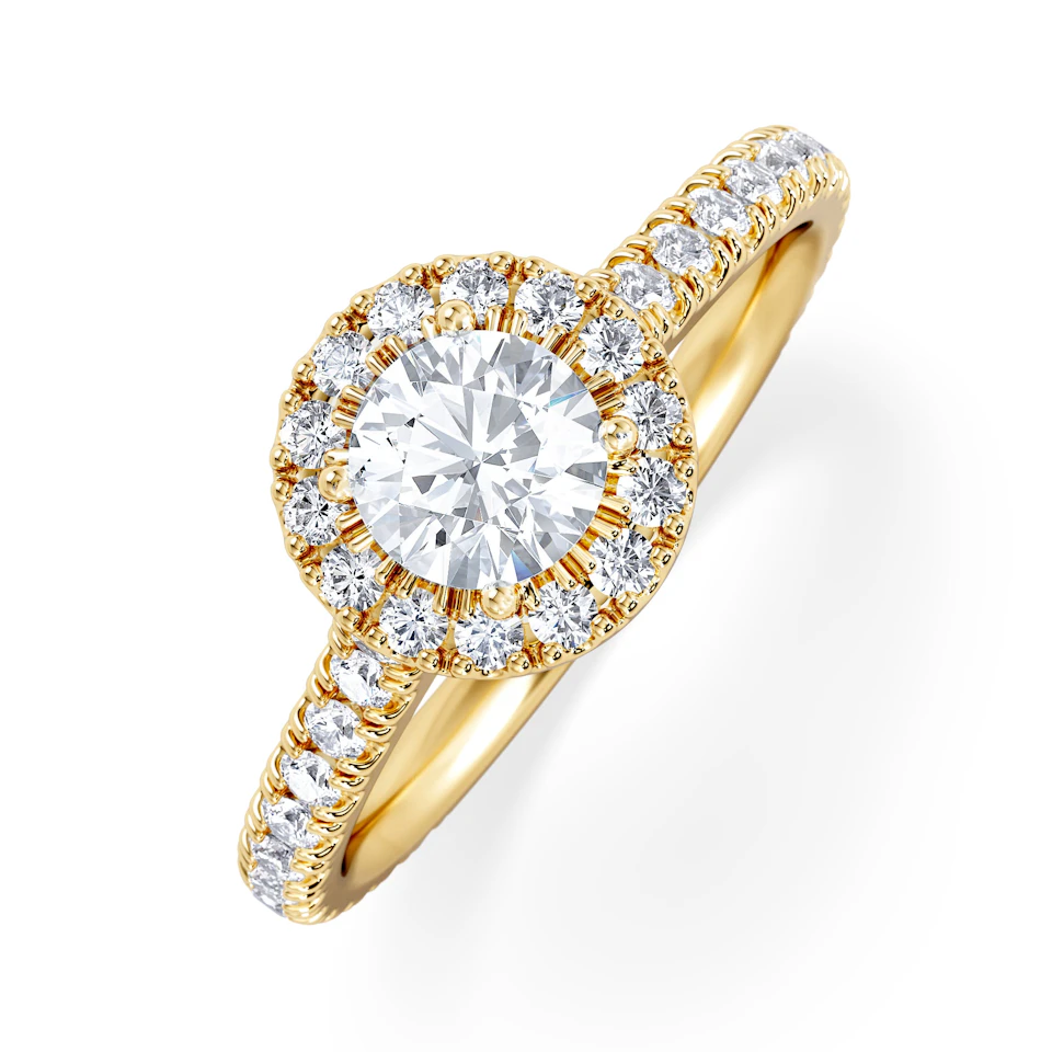 Reina Lab Diamond Halo Engagement Ring in 18K Gold 1.10ct F/VS1