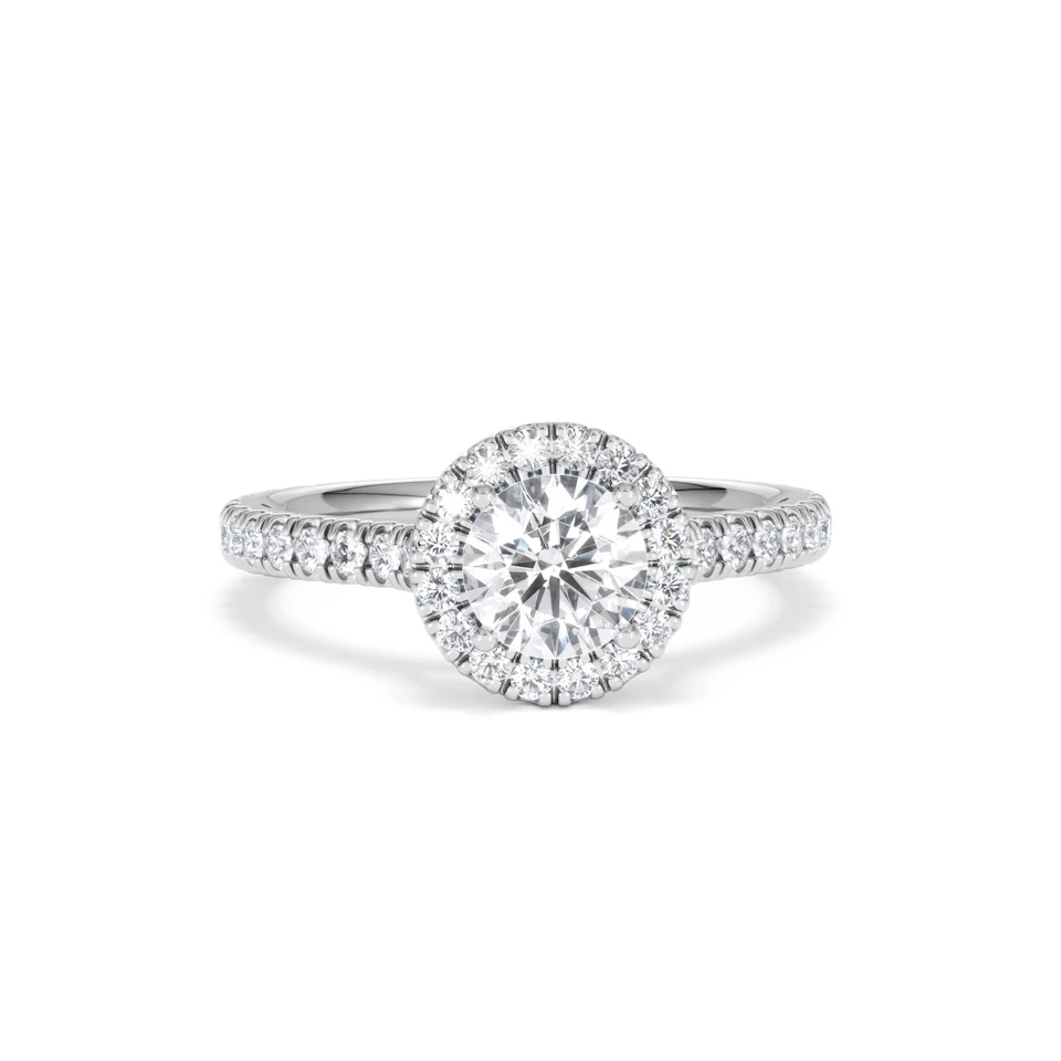Reina GIA Diamond Halo Engagement Ring in 18K White Gold 1.40ct G/SI2