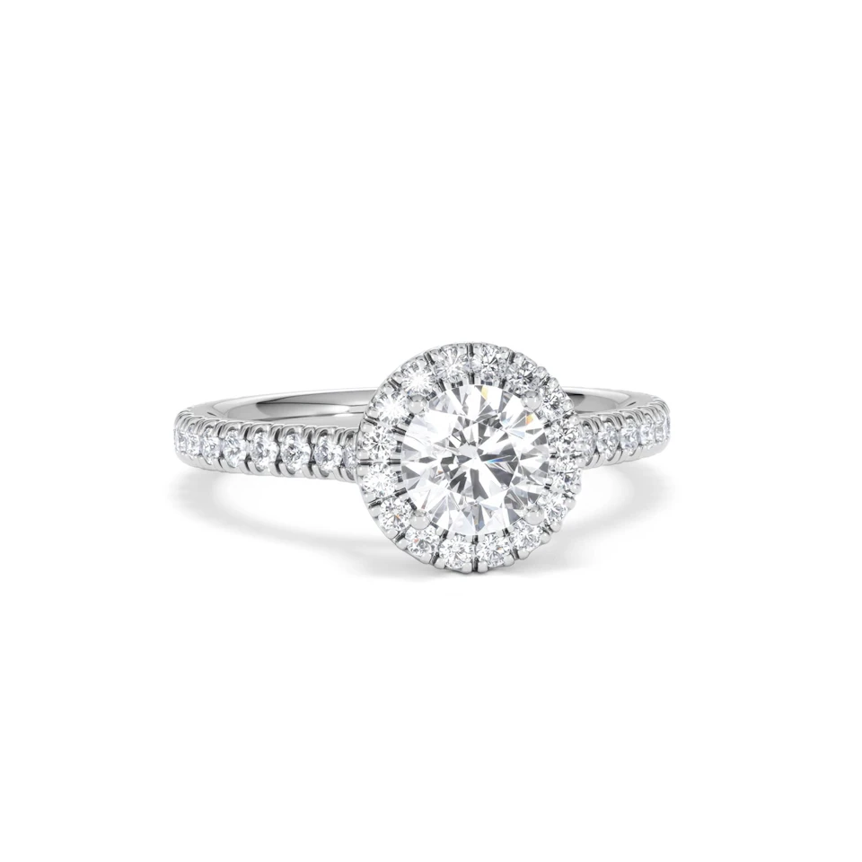 Reina GIA Diamond Halo Engagement Ring in 18K White Gold 1.40ct G/SI2
