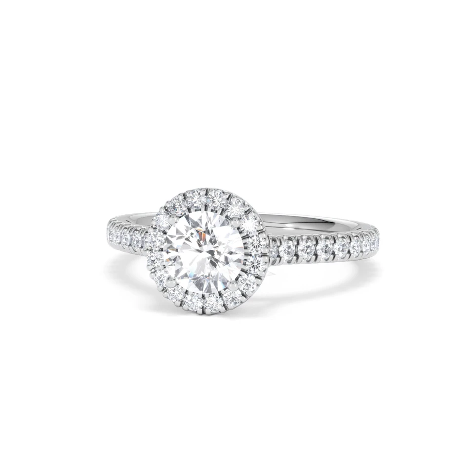 Reina GIA Diamond Halo Engagement Ring in 18K White Gold 1.40ct G/SI2