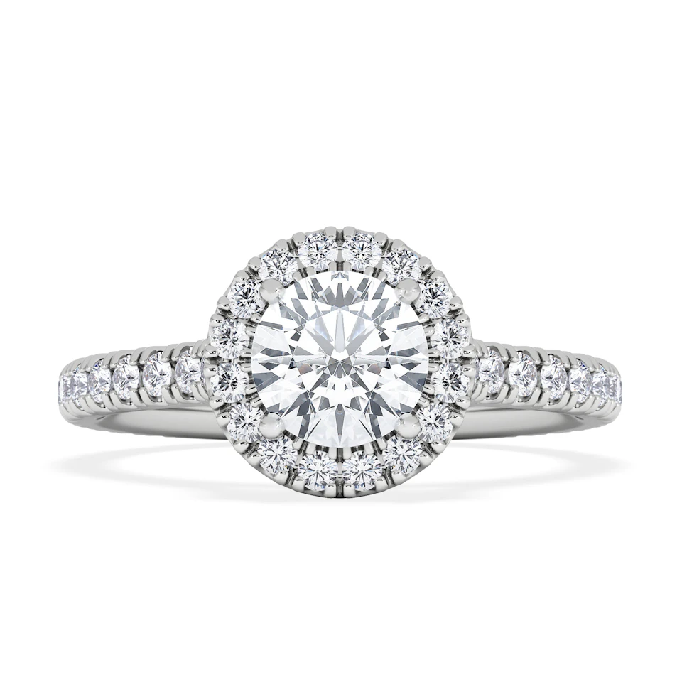 Reina GIA Diamond Halo Engagement Ring in 18K White Gold 1.40ct G/SI2
