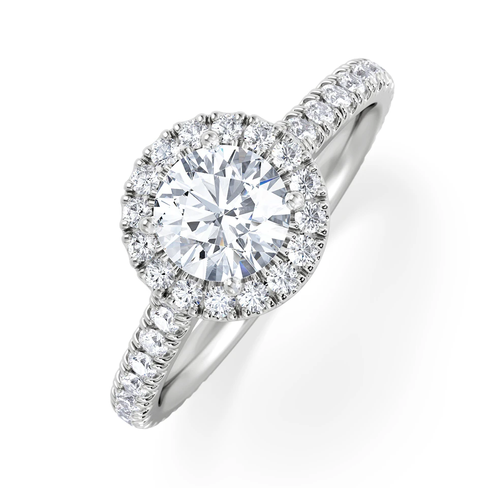 Reina GIA Diamond Halo Engagement Ring in 18K White Gold 1.40ct G/SI2