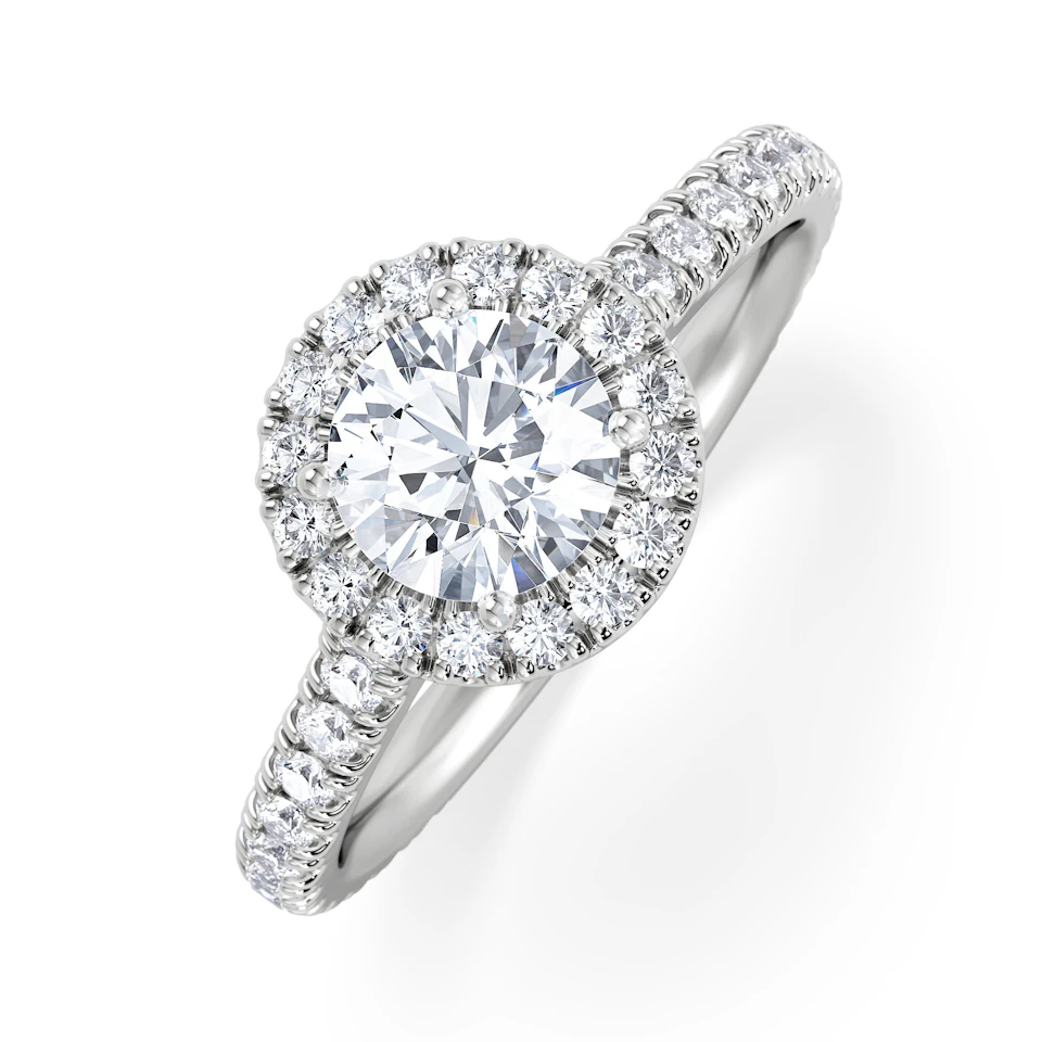 Reina GIA Diamond Halo Engagement Ring in Platinum 1.40ct G/SI2