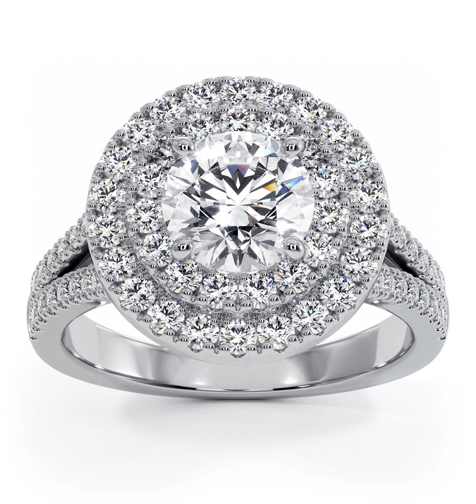 Camilla GIA Diamond Halo Engagement Ring 18K White Gold 2.15ct G/VS1