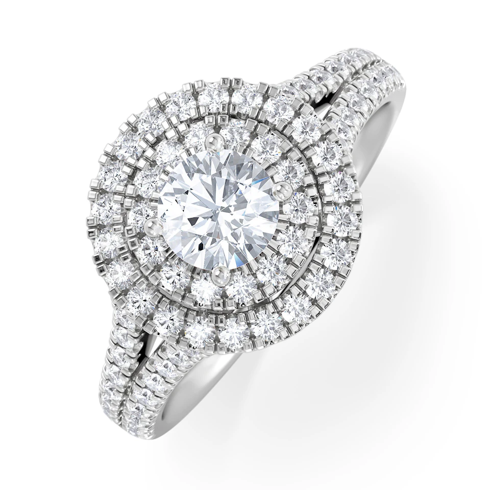 Camilla Diamond Halo Engagement Ring 18K White Gold 1.15ct G/SI2