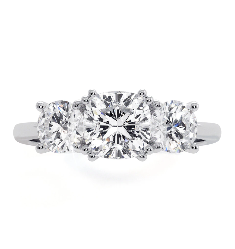 3 Stone Meghan Diamond Engagement Ring 1.7CT G/Vs2 in Platinum