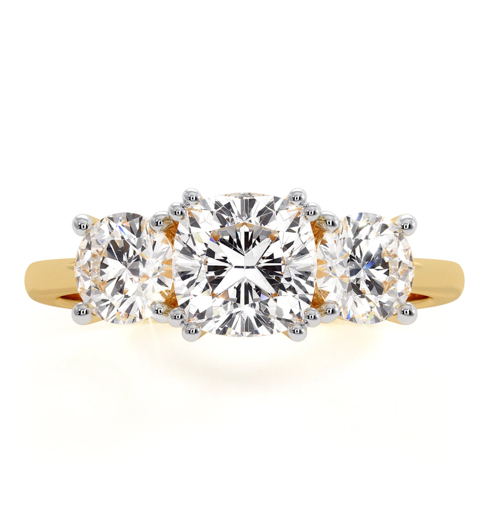 3 Stone Meghan Lab Diamond Engagement Ring 1.7CT F/VS1 in 18K Gold