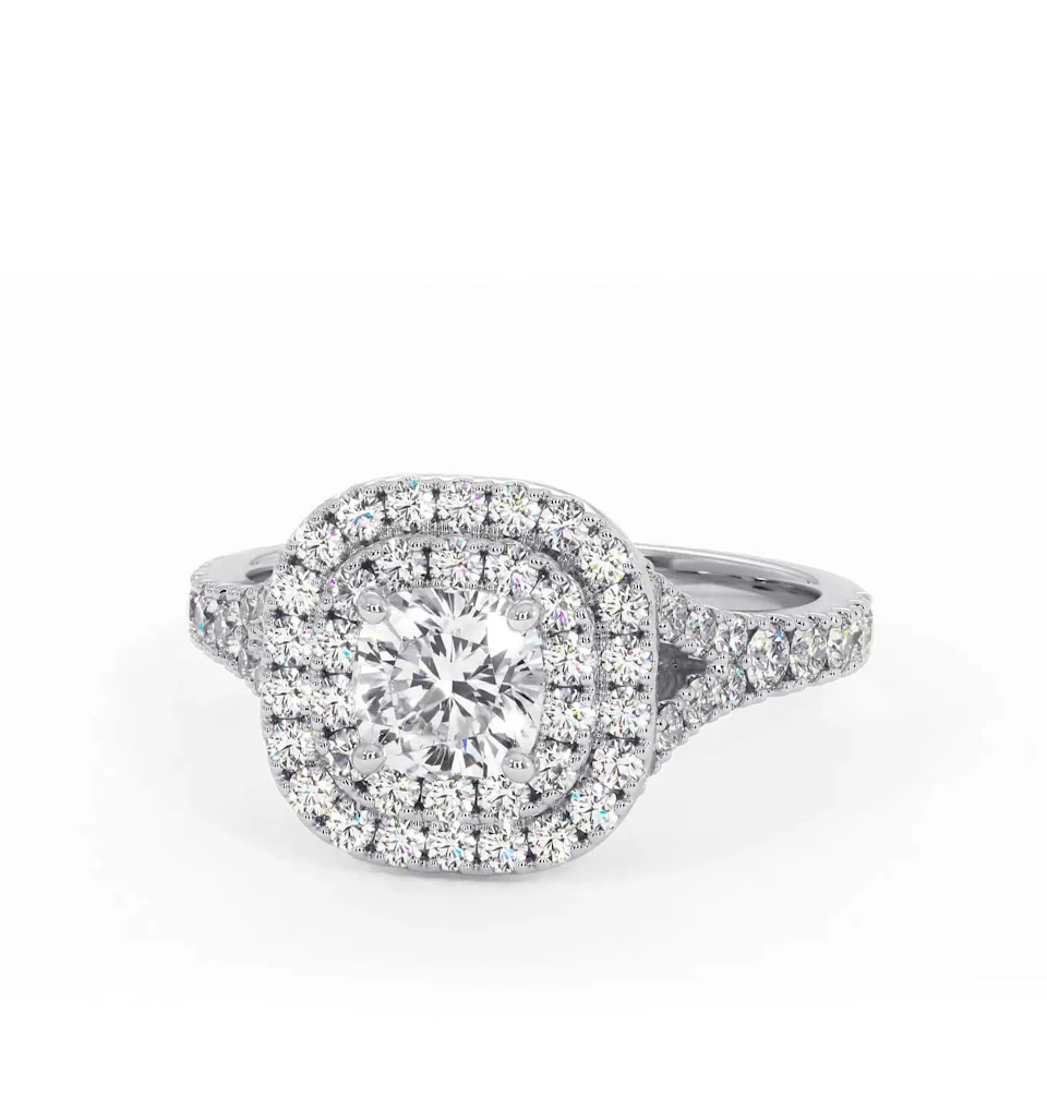 Cleopatra Lab Diamond Halo Engagement Ring in Platinum 1.20ct F/VS1