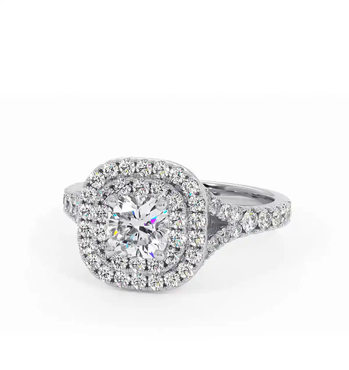 Cleopatra Lab Diamond Halo Engagement Ring in Platinum 1.20ct F/VS1