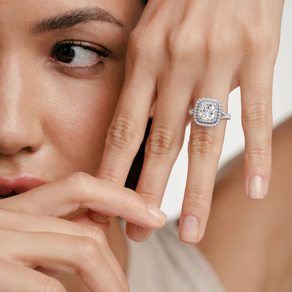 Anastasia Lab Diamond Halo Engagement Ring in Platinum 2.70ct F/VS1