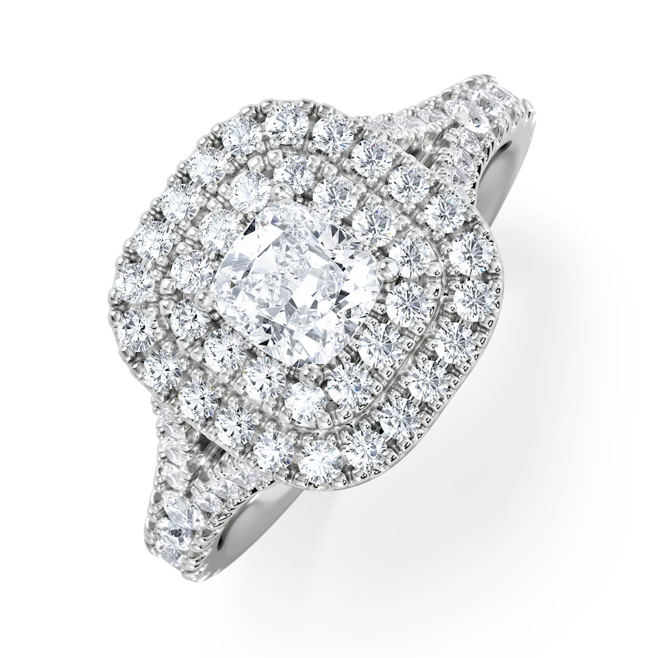 Anastasia Lab Diamond Halo Engagement Ring 18K White Gold 1.30ct F/VS1