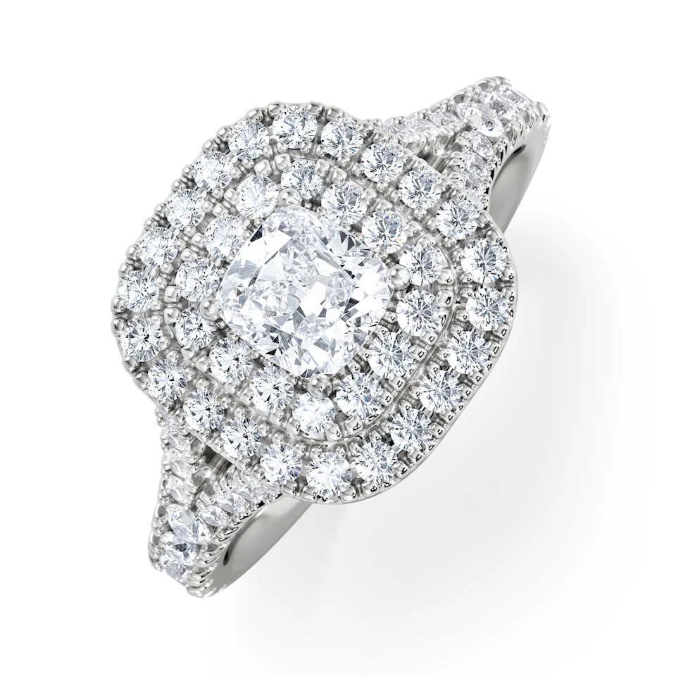 Anastasia Diamond Halo Engagement Ring 18K White Gold 1.30ct G/VS2