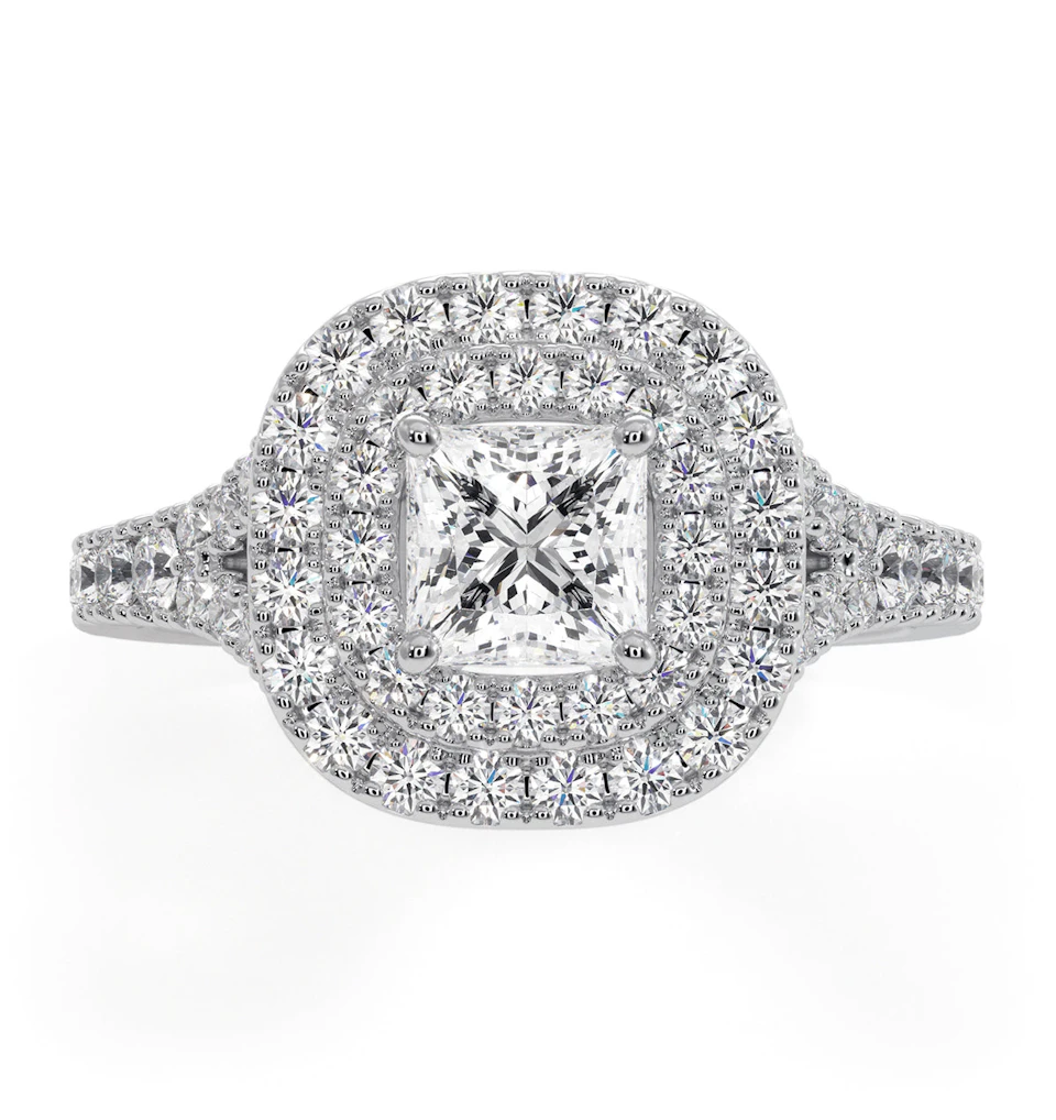Cleopatra Diamond Halo Engagement Ring 18K White Gold 1.20ct G/VS1