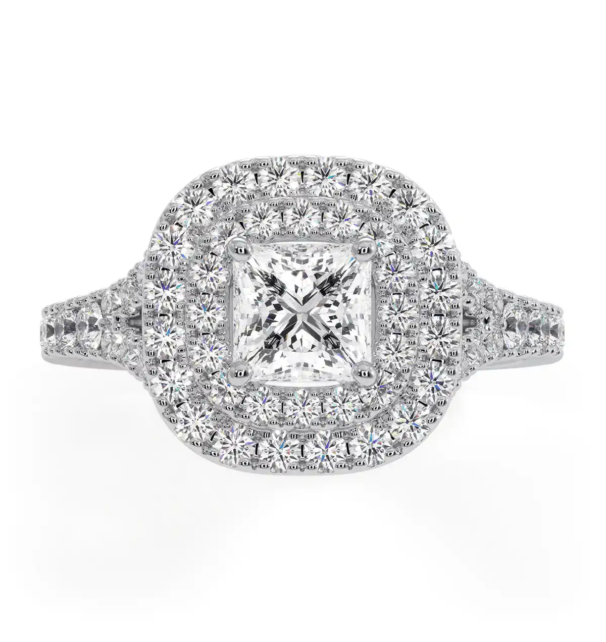 Cleopatra Diamond Halo Engagement Ring 18K White Gold 1.20ct G/SI1