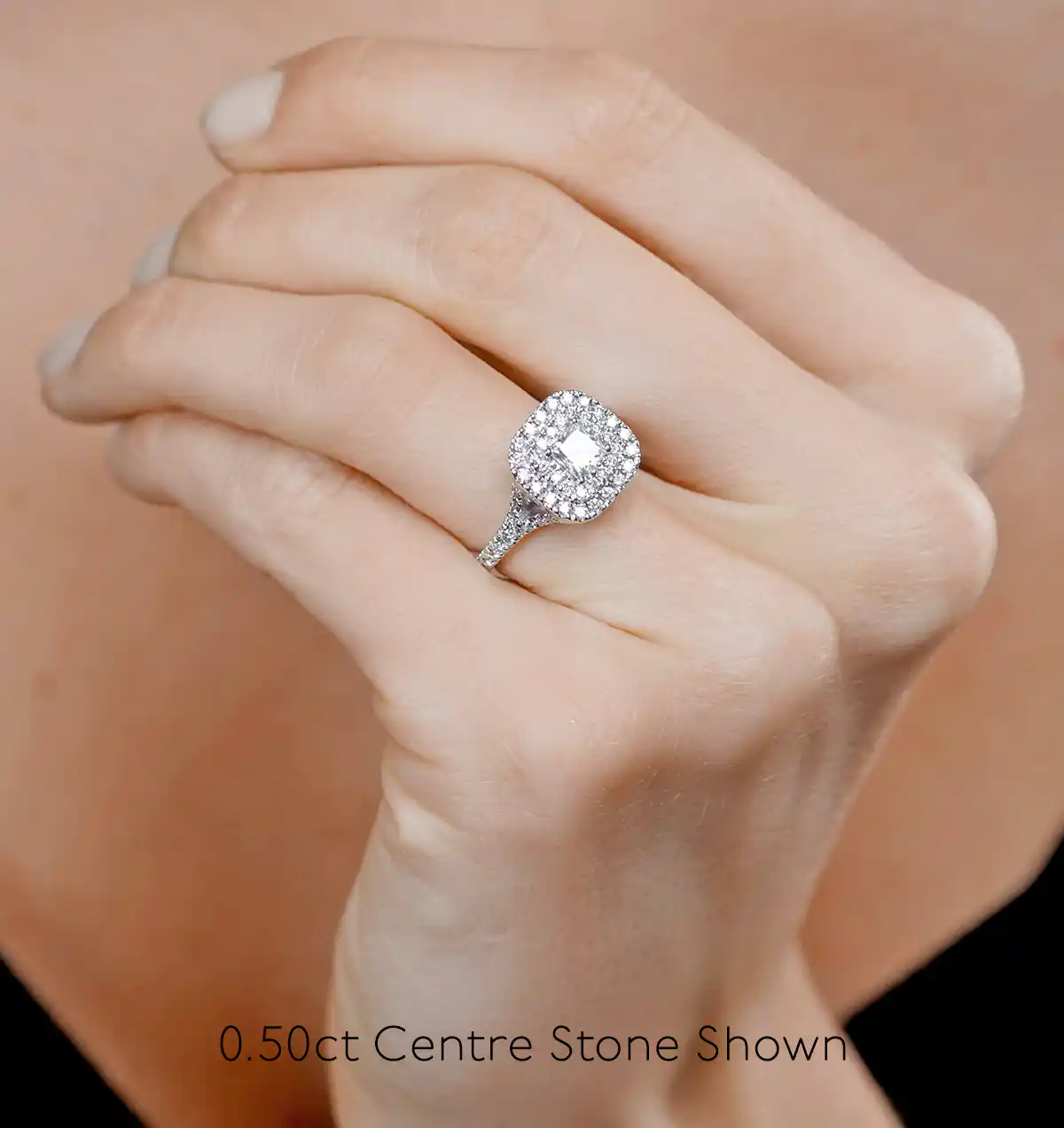 Cleopatra Diamond Halo Engagement Ring 18K White Gold 1.20ct G/VS1