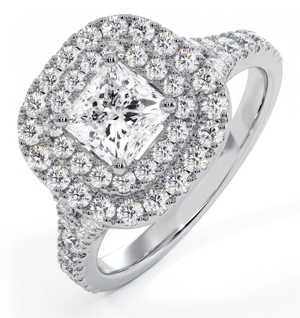 Cleopatra GIA Diamond Halo Engagement Ring 18K White Gold 1.45ct G/VS1