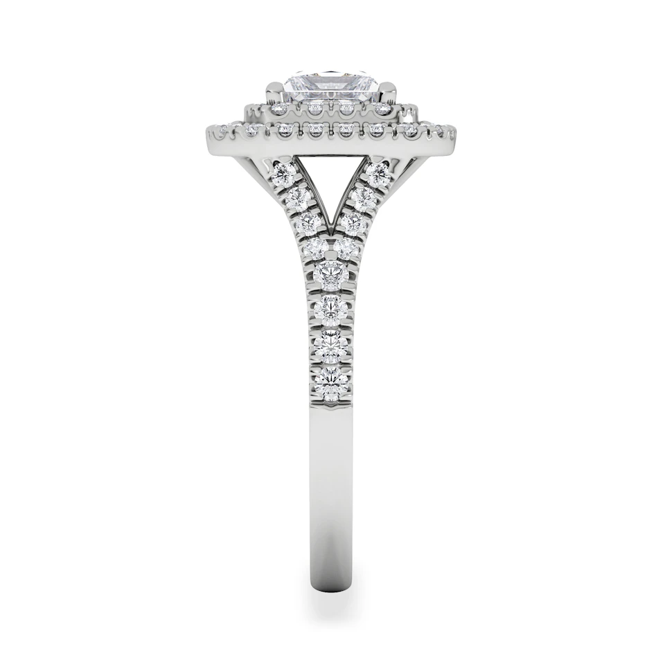 Cleopatra Lab Diamond Halo Engagement Ring 18K White Gold 1.85ct F/VS1