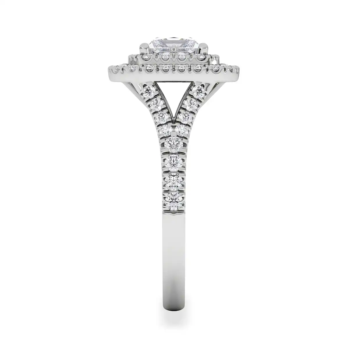 Cleopatra Lab Diamond Halo Engagement Ring 18K White Gold 1.85ct F/VS1