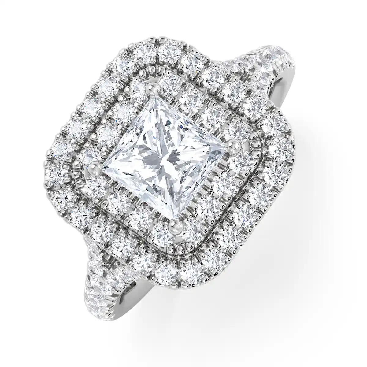 Cleopatra Lab Diamond Halo Engagement Ring 18K White Gold 1.85ct F/VS1