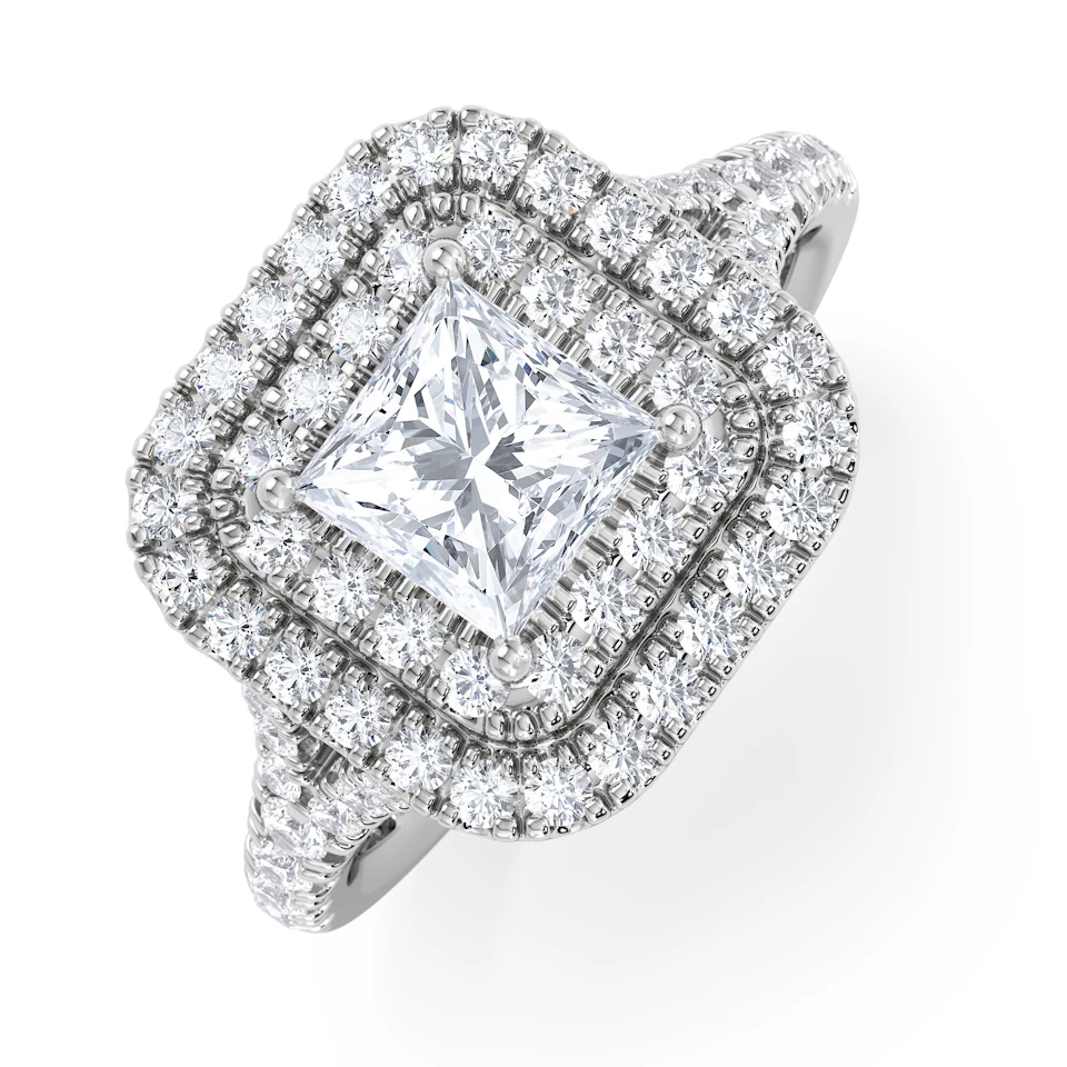 Cleopatra Lab Diamond Halo Engagement Ring in Platinum 1.85ct F/VS1