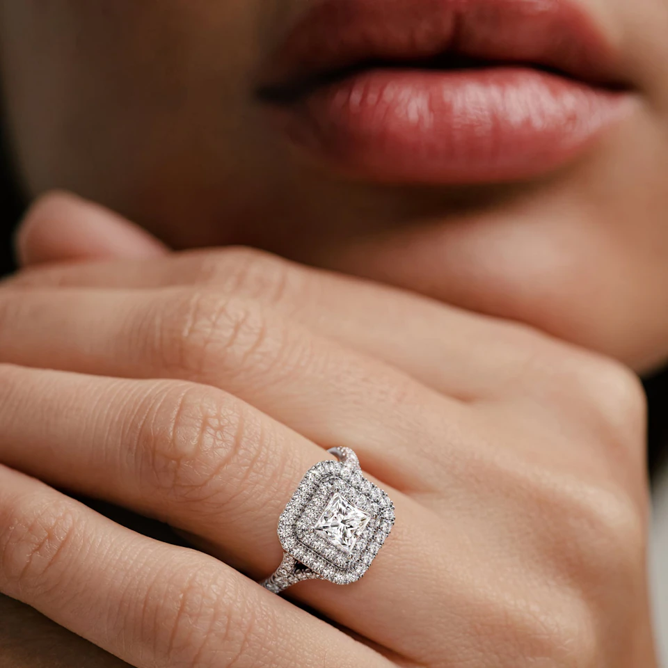 Cleopatra Lab Diamond Halo Engagement Ring in Platinum 1.85ct F/VS1