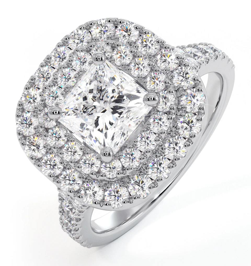 Cleopatra GIA Diamond Halo Engagement Ring in Platinum 1.85ct G/VS1