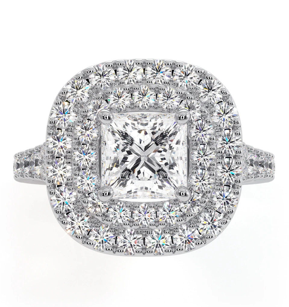 Cleopatra GIA Diamond Halo Engagement Ring in Platinum 1.85ct G/VS1