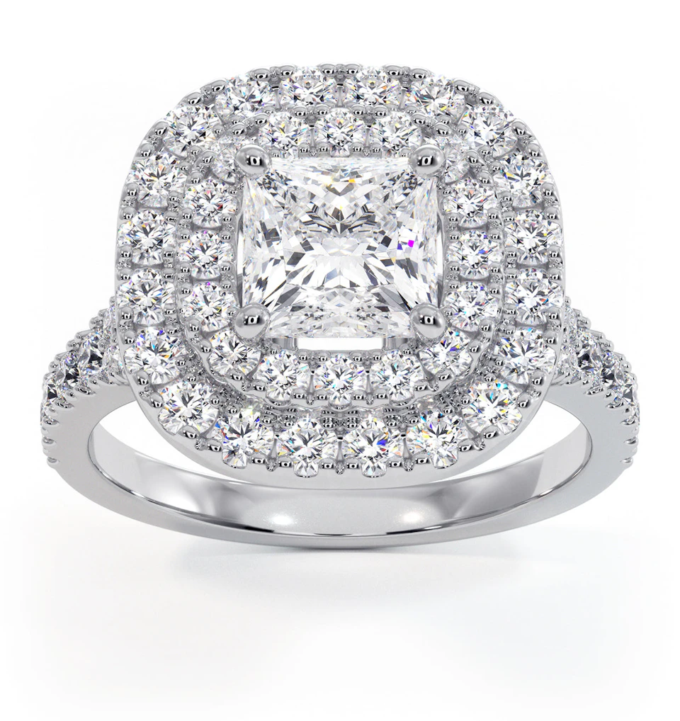 Cleopatra GIA Diamond Halo Engagement Ring in Platinum 1.85ct G/VS1