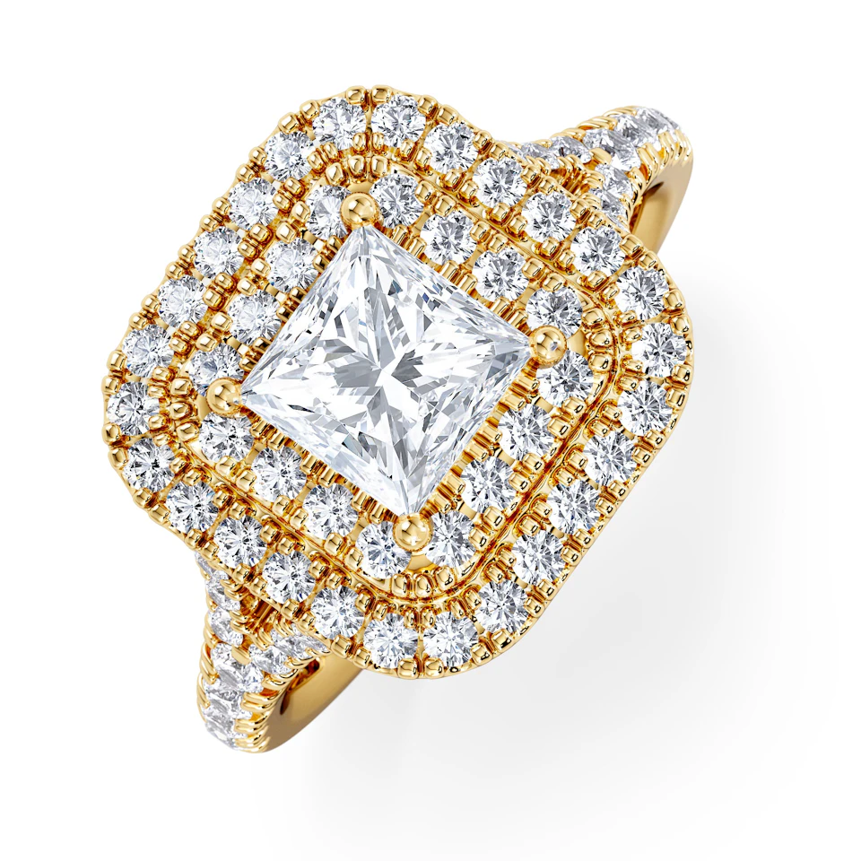 Cleopatra Lab Diamond Halo Engagement Ring in 18K Gold 1.85ct F/VS1
