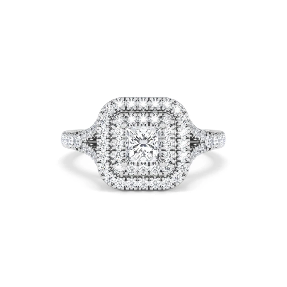 Cleopatra Lab Diamond Halo Engagement Ring 18K White Gold 1.20ct F/VS1