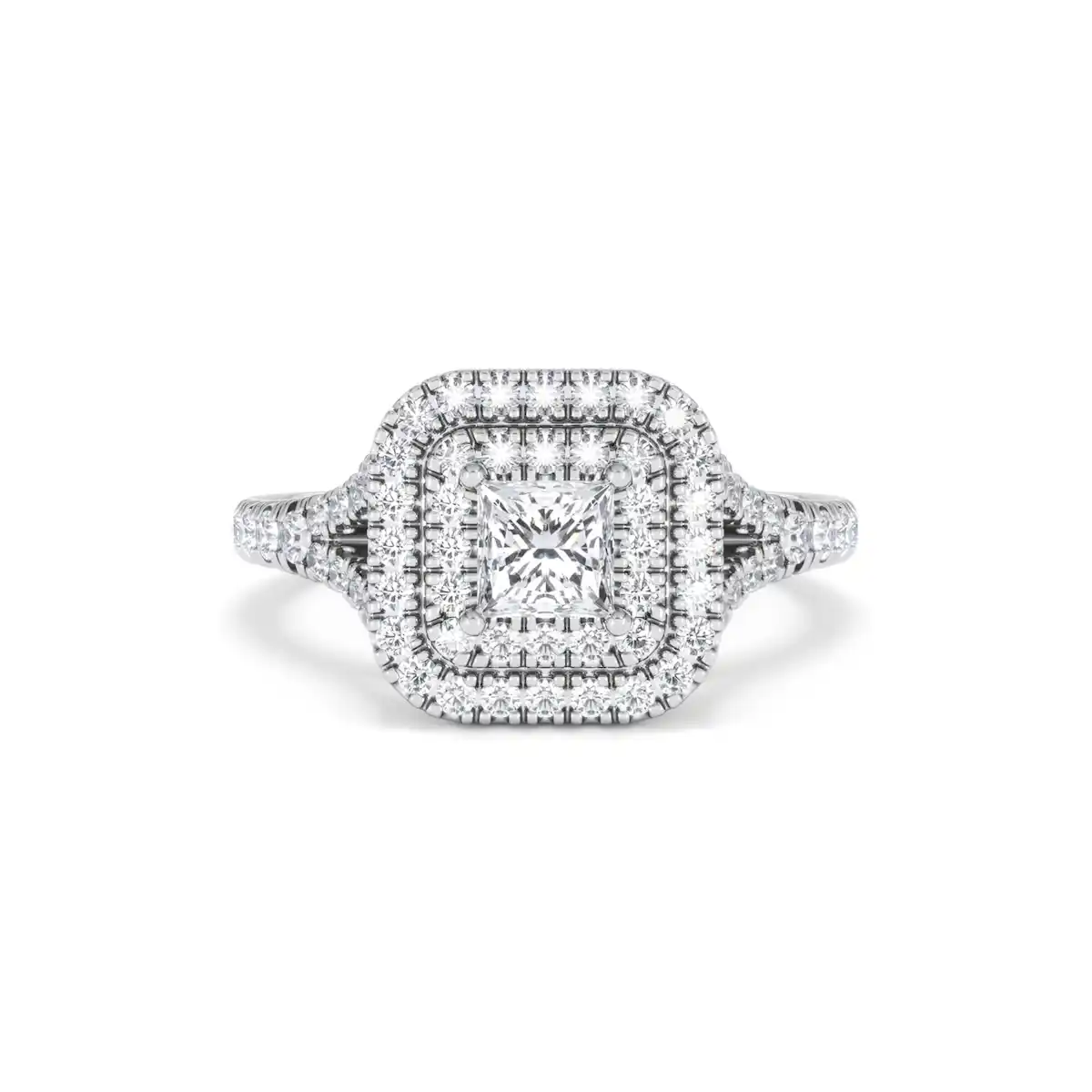 Cleopatra Lab Diamond Halo Engagement Ring 18K White Gold 1.20ct F/VS1