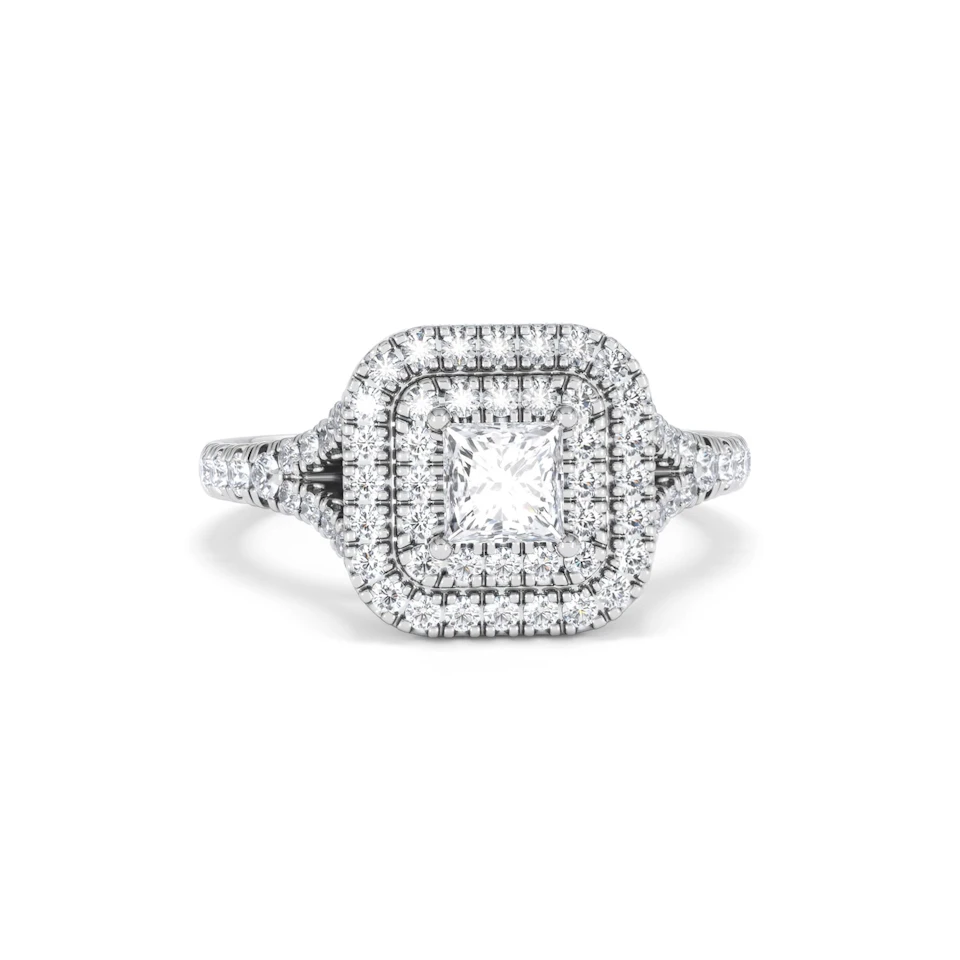 Cleopatra Lab Diamond Halo Engagement Ring 18K White Gold 1.20ct F/VS1