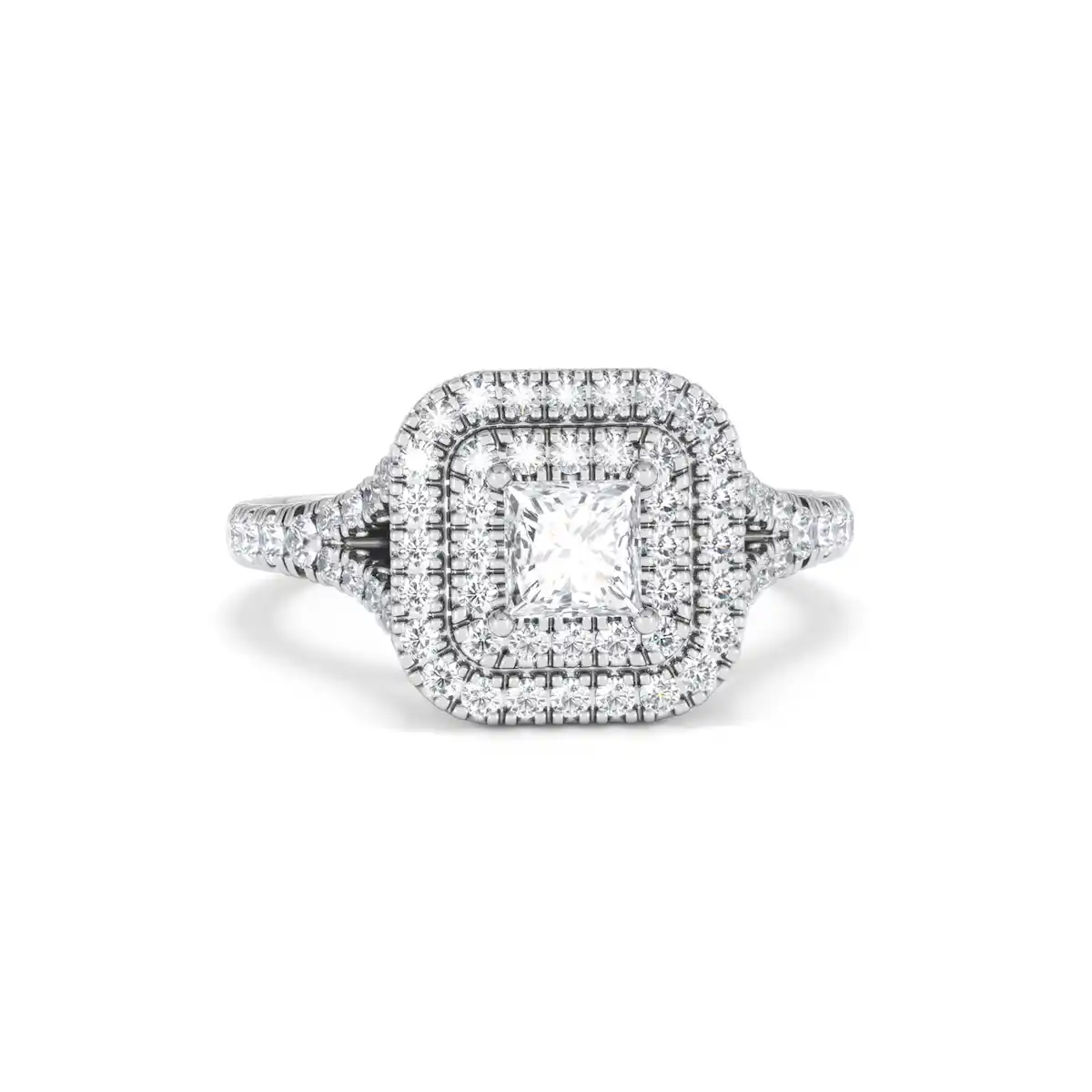 Cleopatra Diamond Halo Engagement Ring 18K White Gold 1.20ct G/SI2