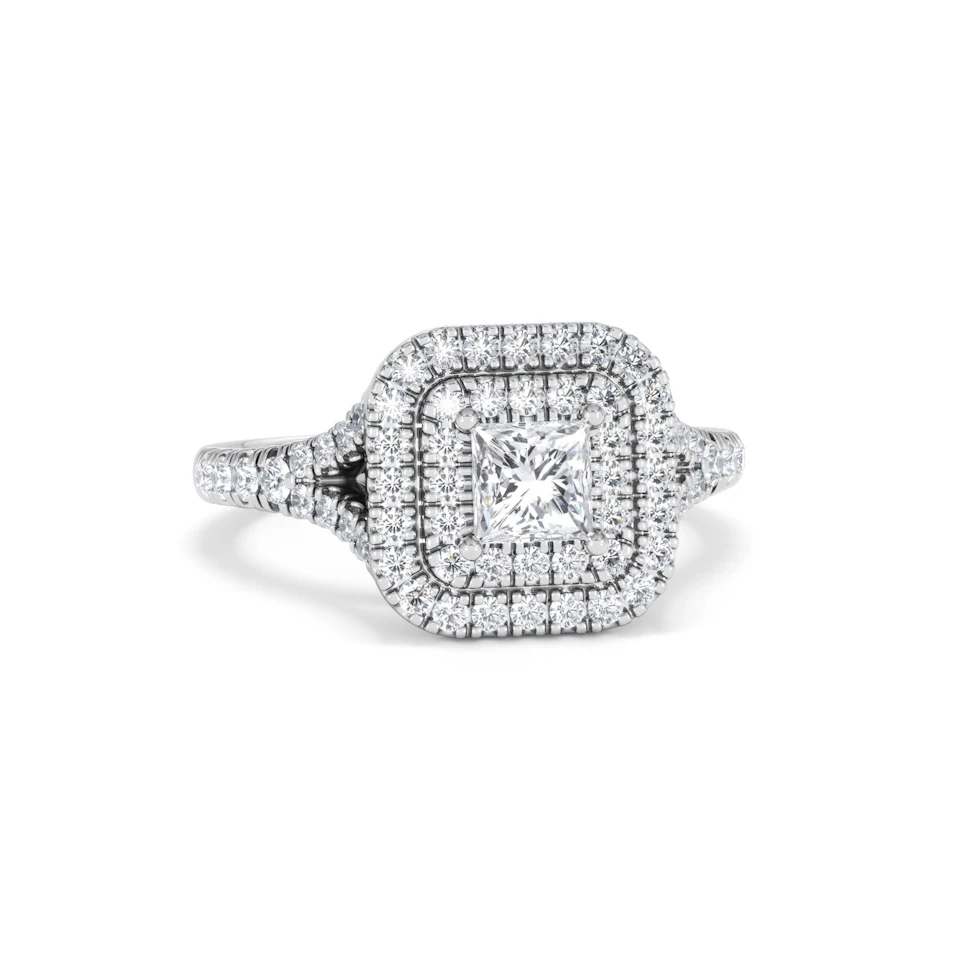 Cleopatra Diamond Halo Engagement Ring 18K White Gold 1.20ct G/SI2
