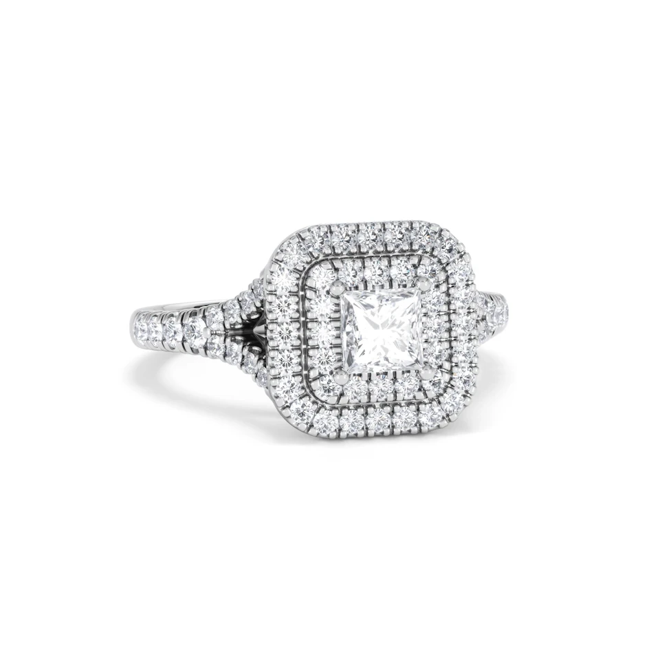 Cleopatra Lab Diamond Halo Engagement Ring 18K White Gold 1.20ct F/VS1